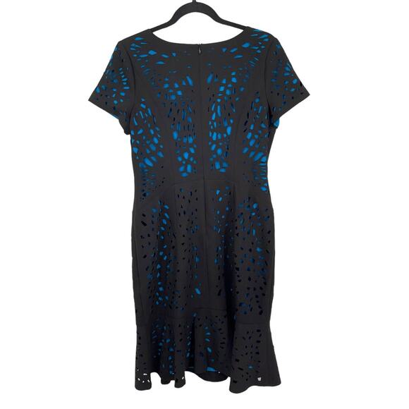 Focus by Shani dress laser cutting with flounce black blue size 6 - Picture 4 of 5